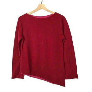 Boutique Red Knit Asymmetrical Hem Long Sleeve Top M